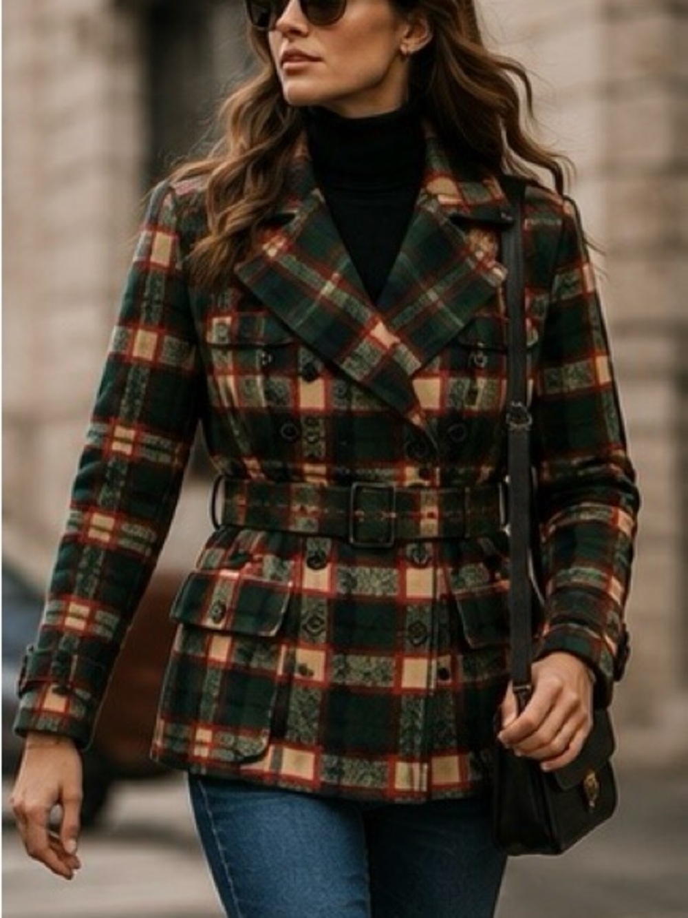Polo Ralph Lauren Tartan Plaid Wool Belted Jacket Green Red Sz 4